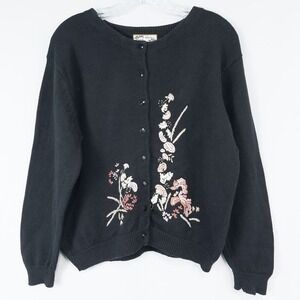Vintage Heirloom Collectibles Floral‎ Embroidered Cardigan Cottage Boho Large
